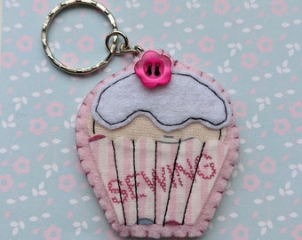 Fabric Cupcake Keyring - Light Pink