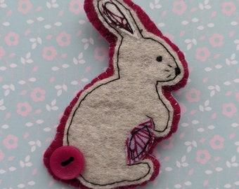 Fabric Rabbit Brooch - Deep Pink