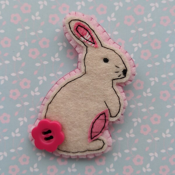 Fabric Rabbit Brooch - Light Pink