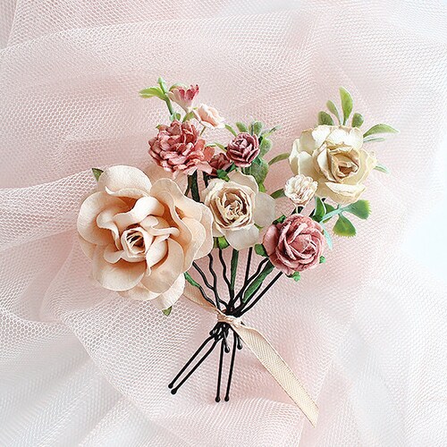 Flowers Hair Pins Blush Pink Flower Bobby Pins White Set of Etsy