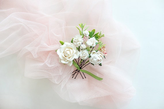 White Flower Hair Pins Hair Pins Bridal Hair Pins For Etsy