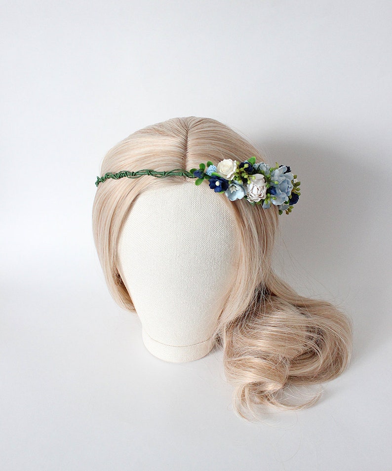 Blue wedding flower crown Flower headpiece Something blue Side flower crown Flower girl crown Bridal headpiece Paper flower crown