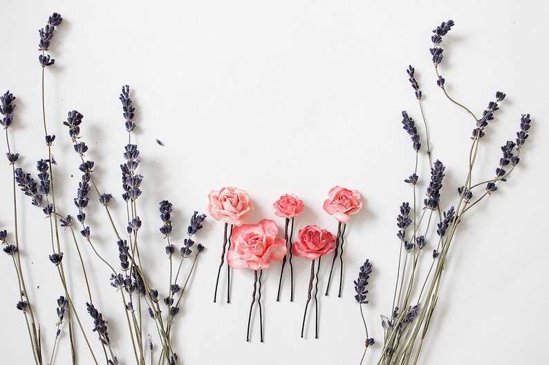 Coral flower hair pin Wedding hair piece Bridal headpiece Paper flower hair pin Pink flower hair pin Wedding hair accessories