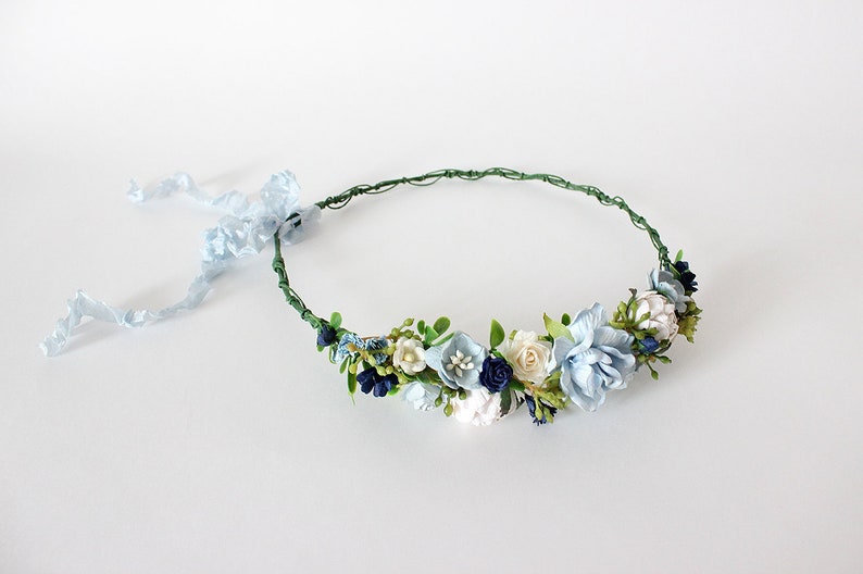 Blue wedding flower crown Flower headpiece Something blue Side flower crown Flower girl crown Bridal headpiece Paper flower crown