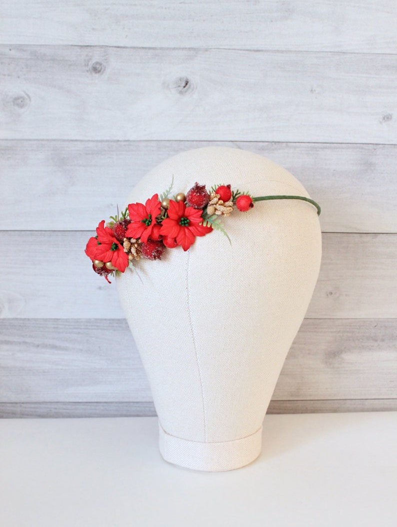 Christmas flower crown Poinsettia hair piece Holiday crown