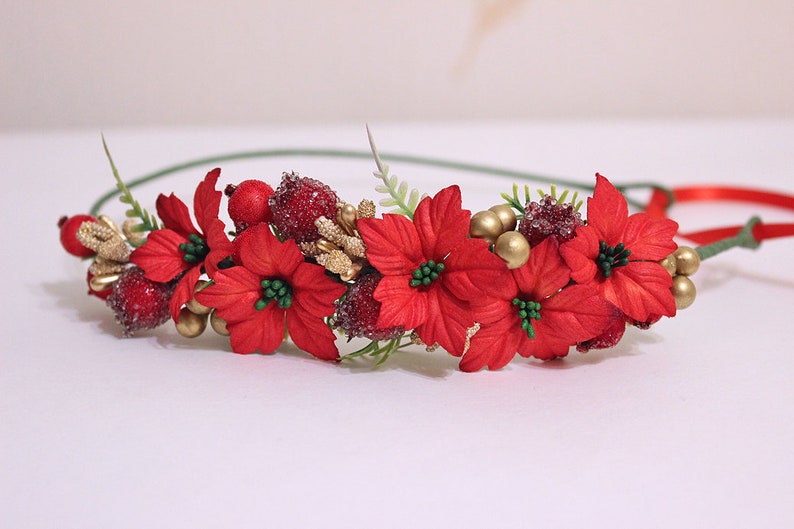 Christmas flower crown Poinsettia hair piece Holiday crown
