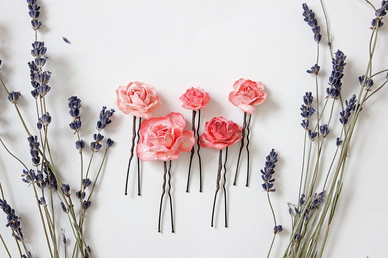 Coral flower hair pin Wedding hair piece Bridal headpiece Paper flower hair pin Pink flower hair pin Wedding hair accessories