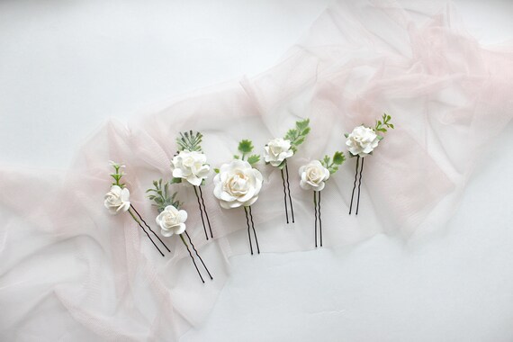 white flower pins for hair