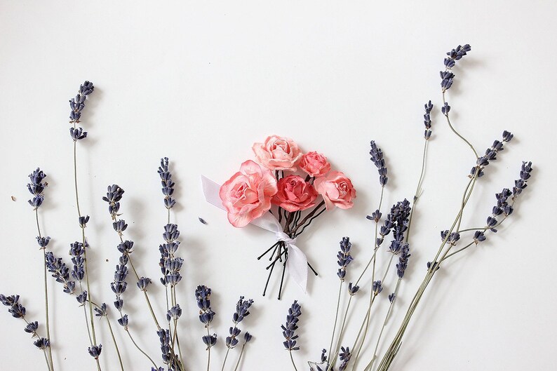 Coral flower hair pin Wedding hair piece Bridal headpiece Paper flower hair pin Pink flower hair pin Wedding hair accessories