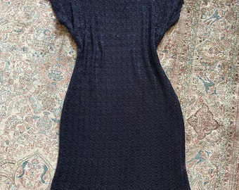 Vintage 1950s Black X-ray Knit Bombshell Dress