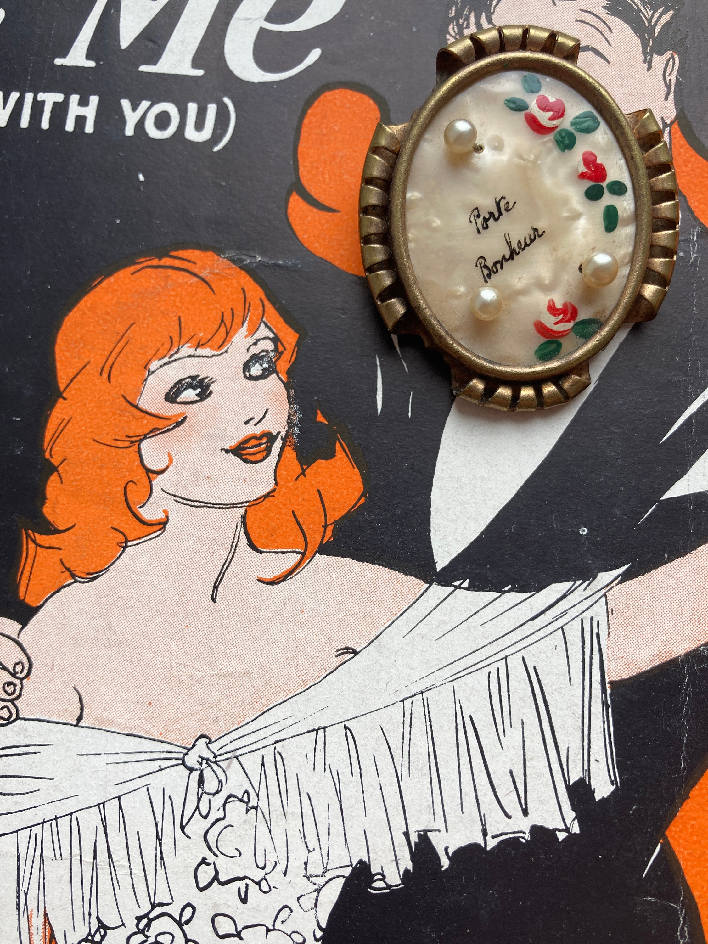 Antique French 1890s 1900 Porte Bonheur Handpainted Pearlescent