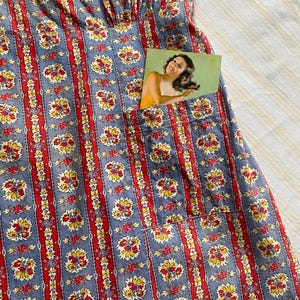 Vintage 1930s Depression Cotton Floral Striped Printed Dress