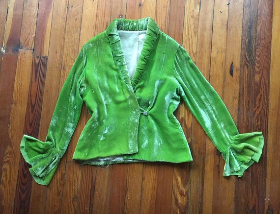 Vintage 1930s Arsenic Green Silk Velvet Opera Jack