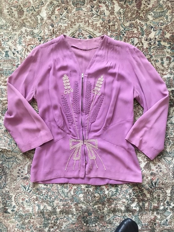 Vintage 1930s Wheat Motif Embroidery Blouse with L