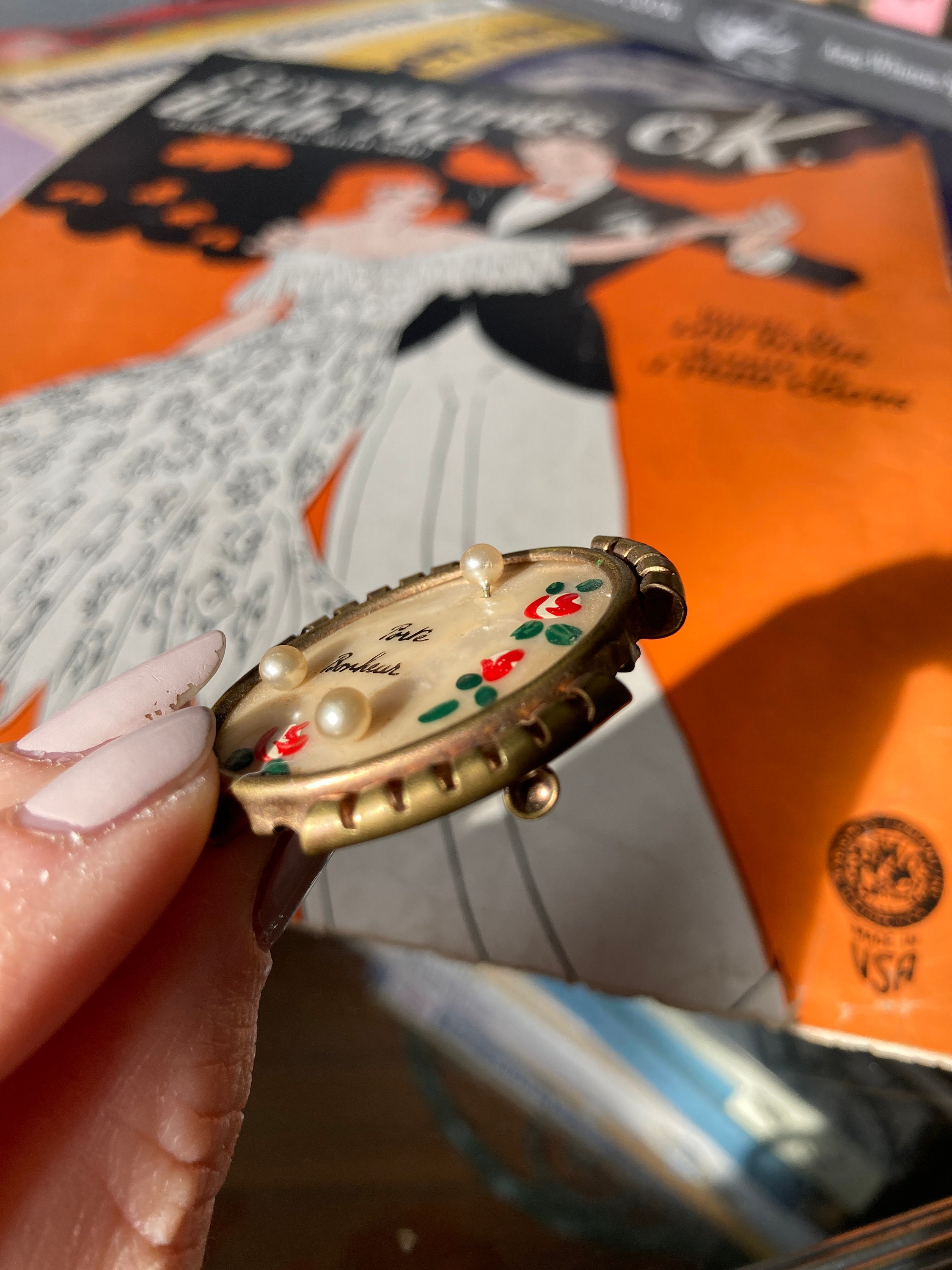 Antique French 1890s 1900 Porte Bonheur Handpainted Pearlescent