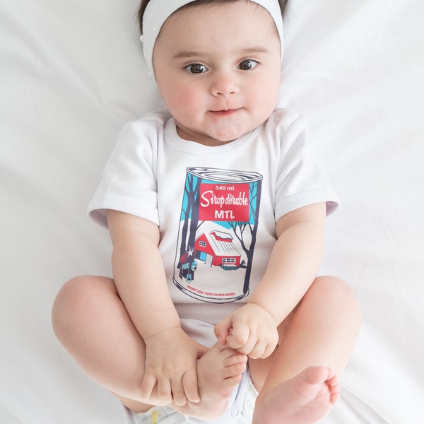 Cache-couche bébé, onesie, sérigraphie canne d’érable, dent sucrée