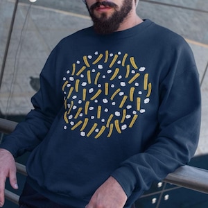 Unisex Sweatshirt – Fries & Cheese | Artwork by ©Hochet Gaga - Navy | Designed and Printed in Montreal