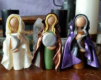 Triple Goddess Statue Set/Triple Goddess Figurine /Altar Decor/Maiden Mother Crone Statue/Maiden Mother Crone Figurine/Triple Goddess