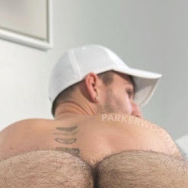 Matted NAKED Photograph (5X7) BT1016- Beautiful Dude with Cap from Behind - Round Hairy Butt - Full Frontal - Nudist -Nude-Male Gay Interest