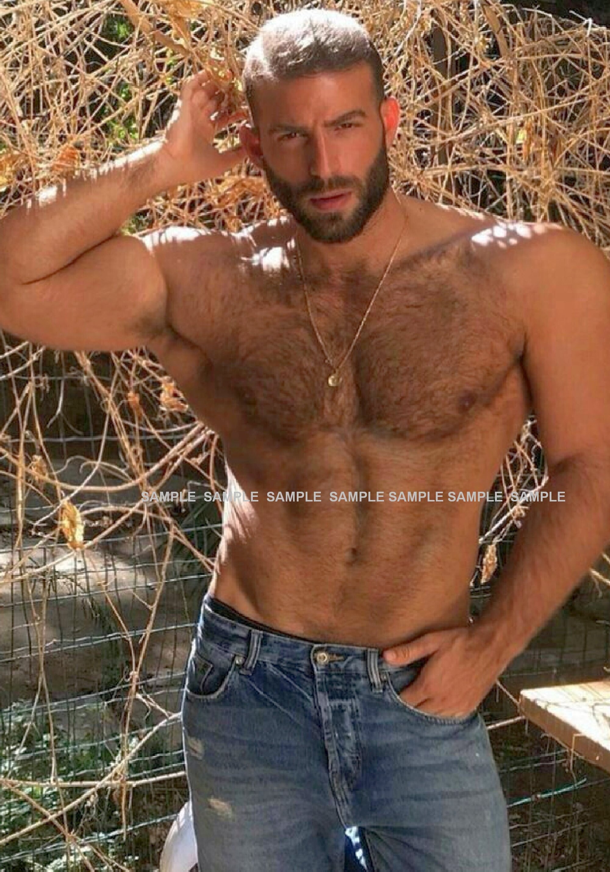 Matted SHIRTLESS Photograph 5X7 H155 Muscular Handsome Hairy Dude In 