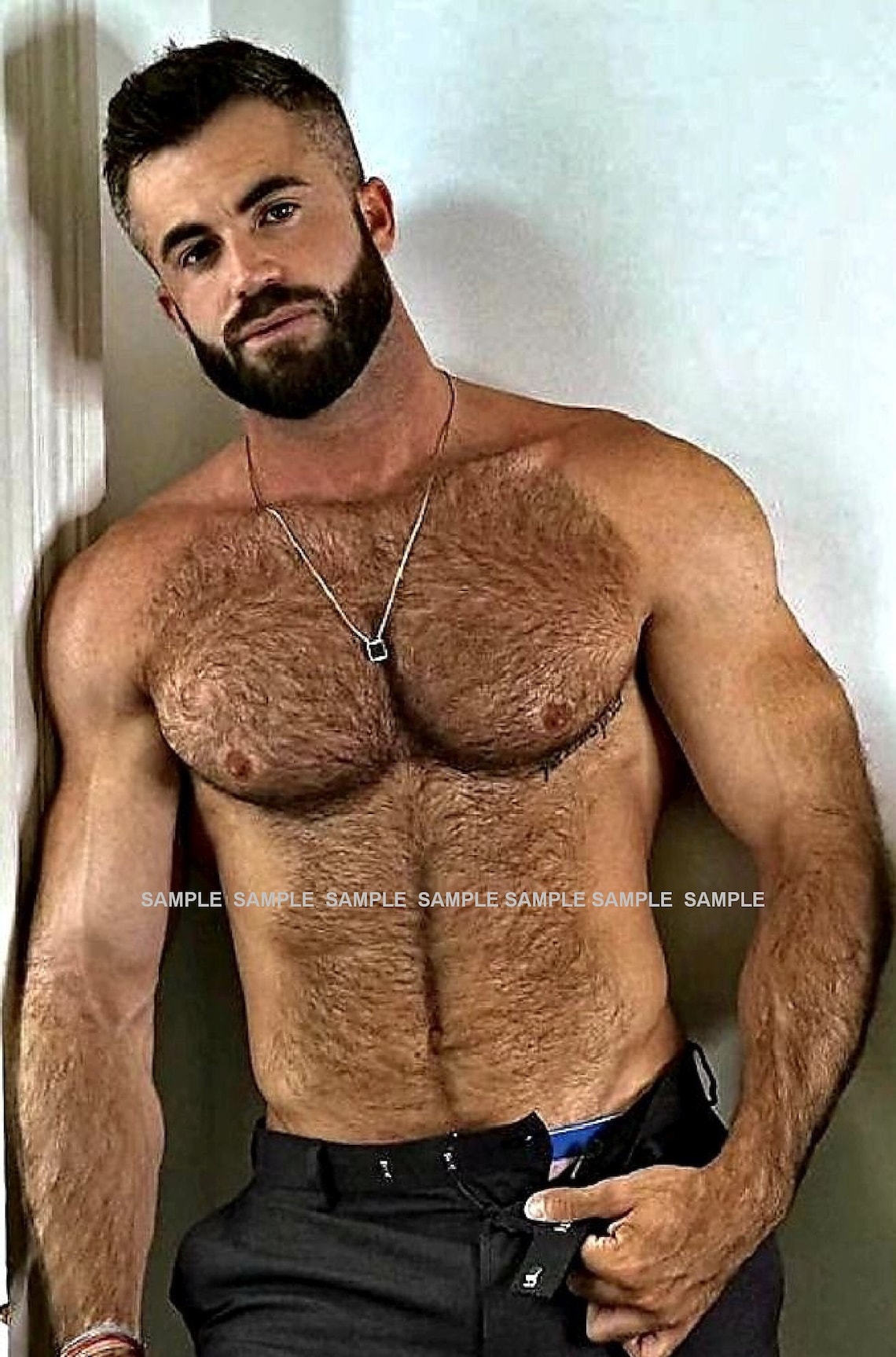 Matted SHIRTLESS Photograph 5X7 H161 Muscular Handsome Hairy Dude in
