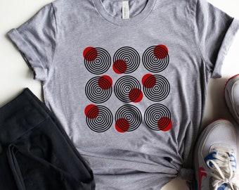 Unisex minimalist geometric tshirt, 90s abstract, retro design, black and red, cool modern streetwear, designer tshirt, simple design