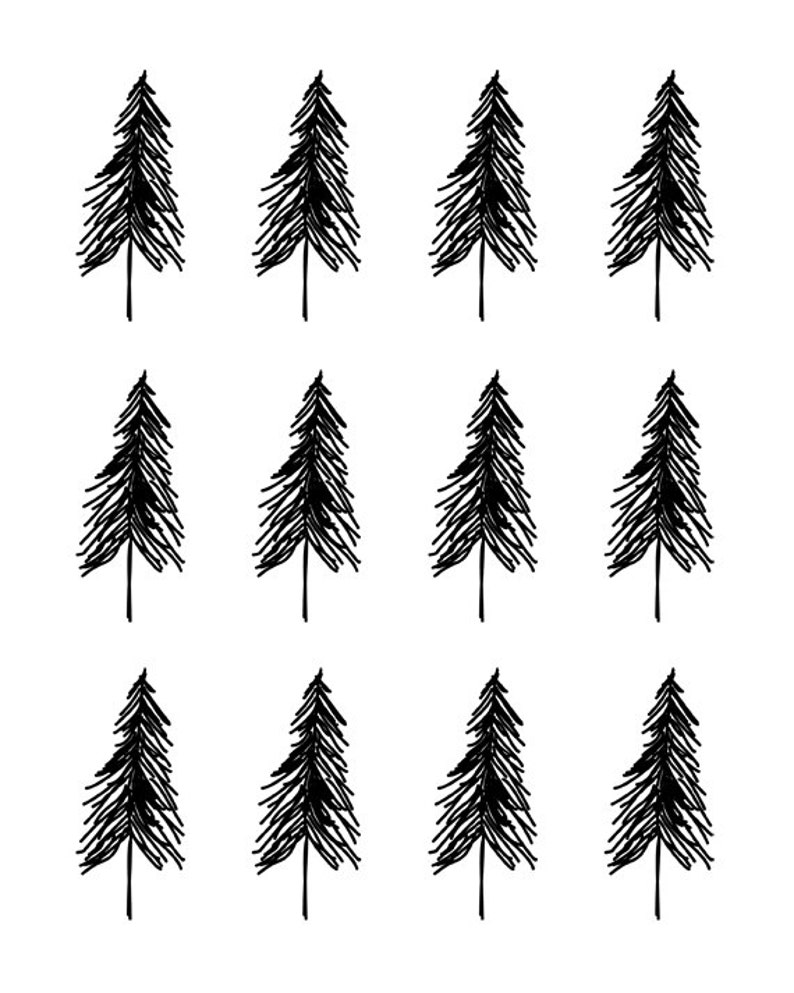 Scandinavian Trees Nordic Minimalist Art Black and White Etsy