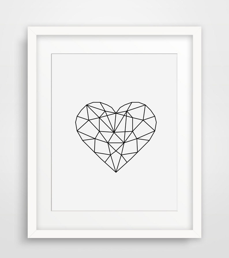 Geometric Heart, Modern Home Decor, Black and White Prints, Heart Shape ...