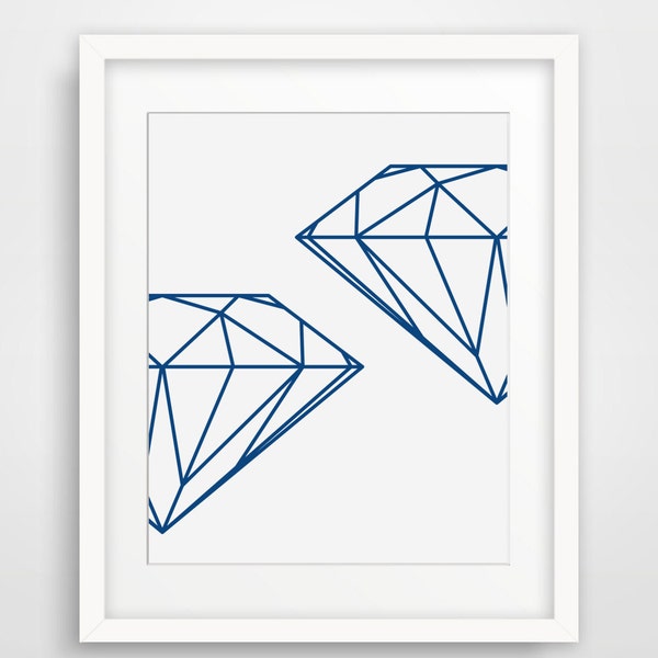 Navy Geometric Diamond, Blue Wall Prints, Navy Print, Dark Blue Minimalist Art, Blue Modern Wall Art, Blue Minimal Print, Diamonds, Rombo