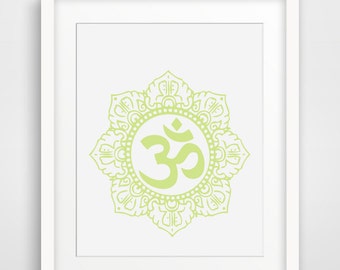 OM Sign Print, Modern Amulet Art, Light Lime Green, Forest Green Art Prin, Handdrawn, Illustration, Home Decor, Zen, Meditation, Pray, Yoga