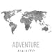 Adventure Awaits, Black and White Poster, World Map Print, Travel