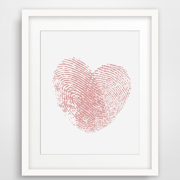 Fingerprint Heart, Valentines Day Decor, Be Mine Valentine, Coral, Pink Valentines Gift, Printable Art, Valentines Day Sign, I Love You