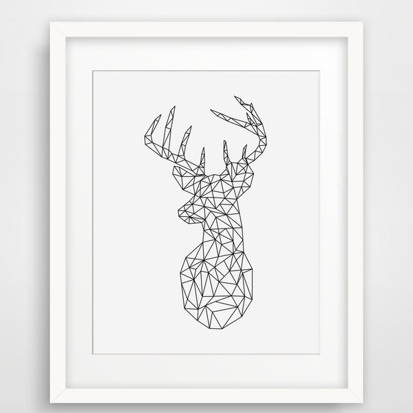 Deer Geometric Print, Origami Modern Home Decor, Black and White Prints, Geometric Animal, Scandinavian Poster, Geometric Poster, Diamond