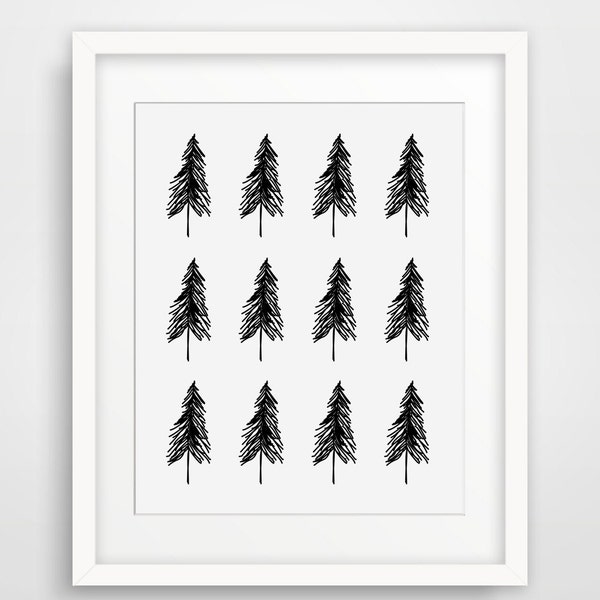 Scandinavian Trees, Nordic Minimalist Art, Black and White Nordic Design, Trees Art, Danish , Printable Art, Modern Home Decor Trees Pattern