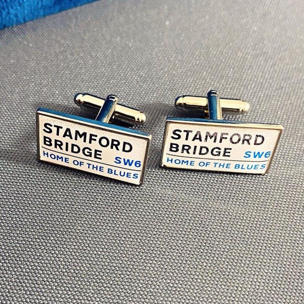 Chelsea Football Stadium Cufflinks. Stamford Bridge Stadium. Gift for Chelsea Fan. Road Sign Tie Bar. Personalised Street Name.