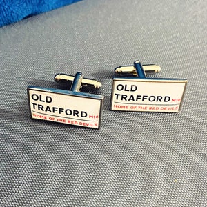 Manchester United Football Stadium Cufflinks. Old Trafford Stadium. Gift for Man Utd Fan. Road Sign Tie Bar. Personalised Street Name.