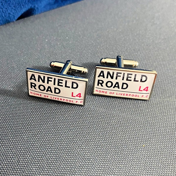 Liverpool Football Stadium Cufflinks. Anfield Stadium. Gift for LFC Fan. You'll Never Walk Alone. Road Sign Tie Bar Personalised Street Name