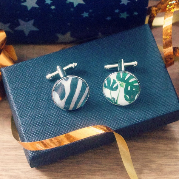 Nature Inspired Cufflinks. Zebra. Tropical Plants. Bees. Peacock feathers. Unique, personalised designs. Christmas gift for him. Vegan.