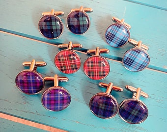 Custom Tartan Cufflinks. Scottish Wedding Jewellery. Personalised Clan Tartan Gift. Scotland Heritage. Family Tartan. Irish Tartan. Ireland.