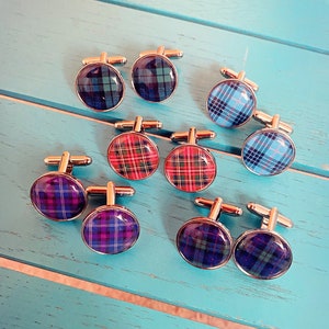 Custom Tartan Cufflinks. Scottish Wedding Jewellery. Personalised Clan Tartan Gift. Scotland Heritage. Family Tartan. Irish Tartan. Ireland.