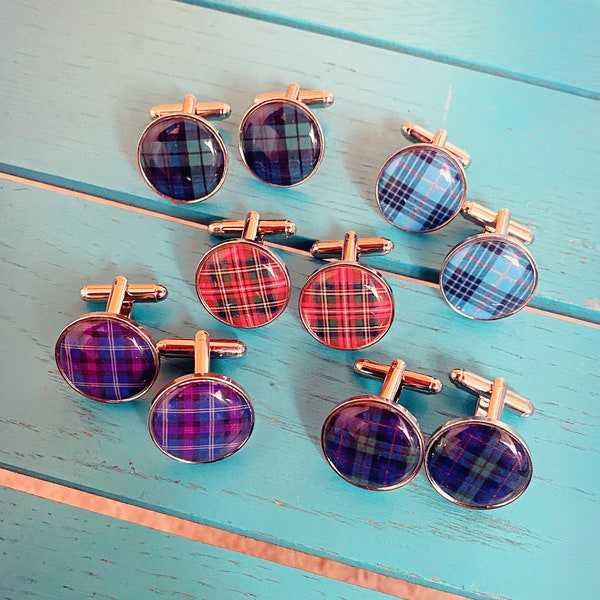 Custom Tartan Cufflinks. Scottish Wedding Jewellery. Personalised Clan Tartan Gift. Scotland Heritage. Family Tartan. Irish Tartan. Ireland.