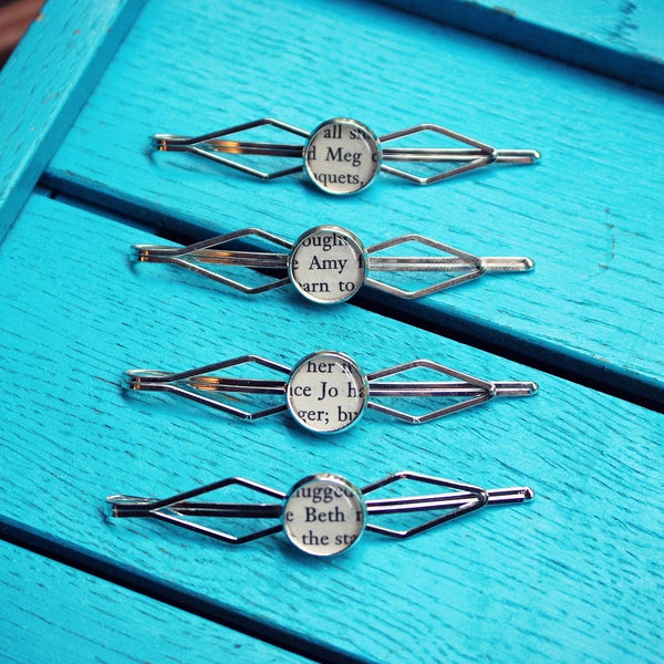 Recycled Little Women hairpins. Vintage style hair clips. Classic book lover. Meg Beth May Jo Marsh. Mothers Day Gift. Gift for Mum.