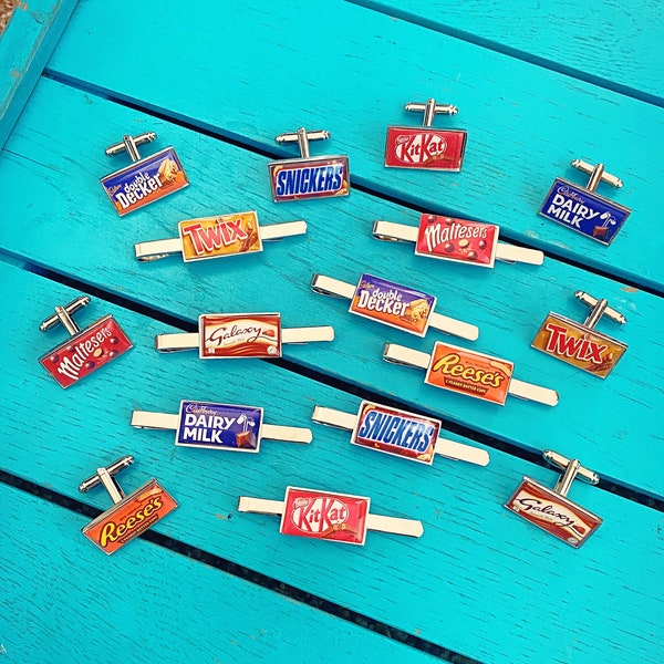 Chocolate Bar Cufflinks! Chocoholic Gift. Novelty Present. Sweets. Candy. Groomsmen Accessories. Custom Tie Bar. Father of the Bride. Groom.