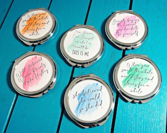Inspiring Quotes Compact Mirror Calligraphy Words of Affirmation Feminist Pocket Mirror Mindfulness Mothers Day Gift. Gift for Mum.