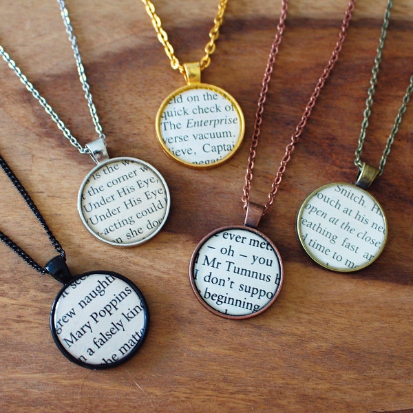 Recycled Book Page Necklaces. Recycled Literature Jewellery. Bookworm Vintage Book. Reading Book Lover. Mothers Day Gift. Gift for Mum.