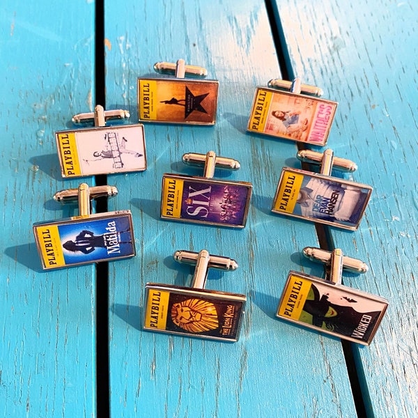 Musical Theatre Programme Cover Cufflinks. Theatre Playbill Gift. Actor Performer Present Musicals Hamilton Wicked Les Mis Six Heathers Rent