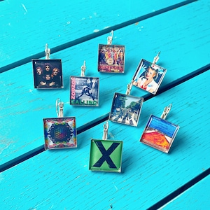 Classic Album Cover Earrings Music lover Vintage Records Bridesmaid Music themed wedding. Favourite band artist. Square Leverback Earrings