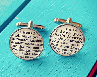 Song Lyrics Cufflinks - Unique and personal gift - Valentines Day gift for him - Wedding cufflinks, groom, best man, ushers. First Dance