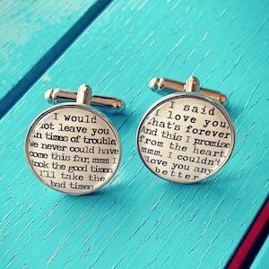 Song Lyrics Cufflinks - Unique and personal gift - Valentines Day gift for him - Wedding cufflinks, groom, best man, ushers. First Dance