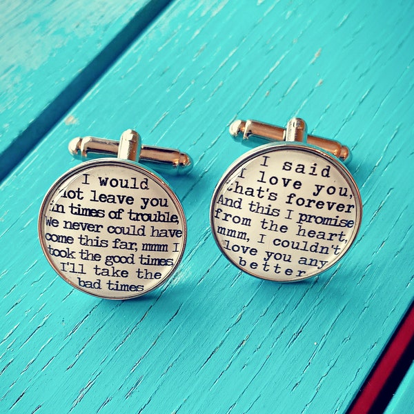 Song Lyrics Cufflinks - Unique and personal gift - Valentines Day gift for him - Wedding cufflinks, groom, best man, ushers. First Dance